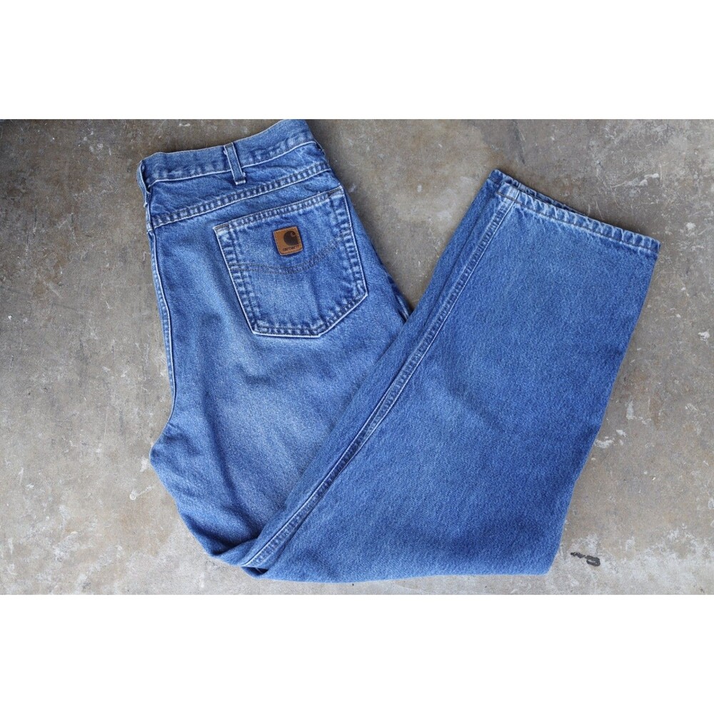READ Carhartt B160 DST Jeans Mens 38x32 Blue Denim Relaxed Fit Straight Workwear